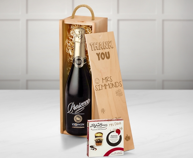 Gifts For Teachers Sparkling Prosecco & Chocolates Gift Box With Engraved Personalised Lid